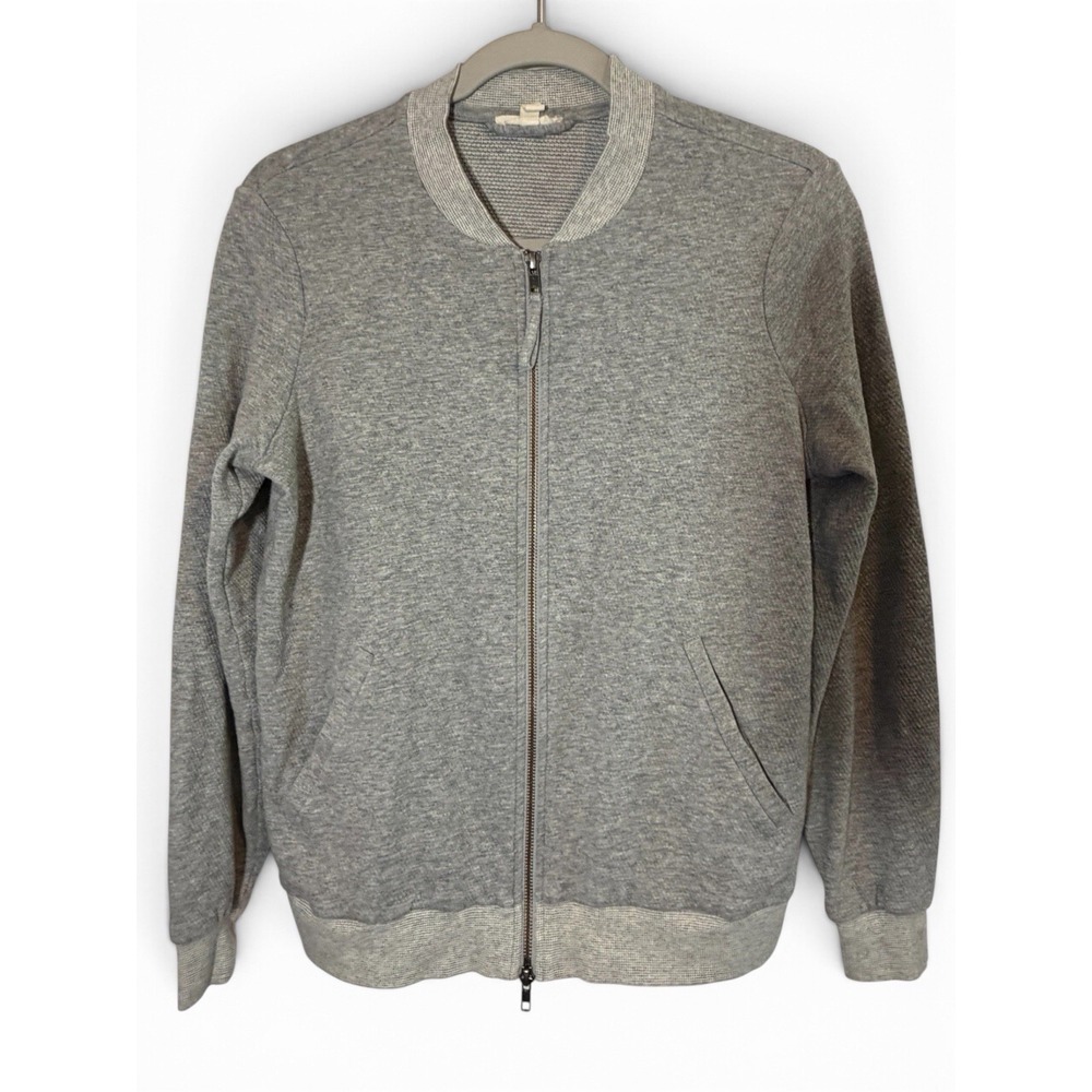Eileen Fisher Womens S Organic Cotton Knit Bomber Jacket Gray Full Zip Pockets
